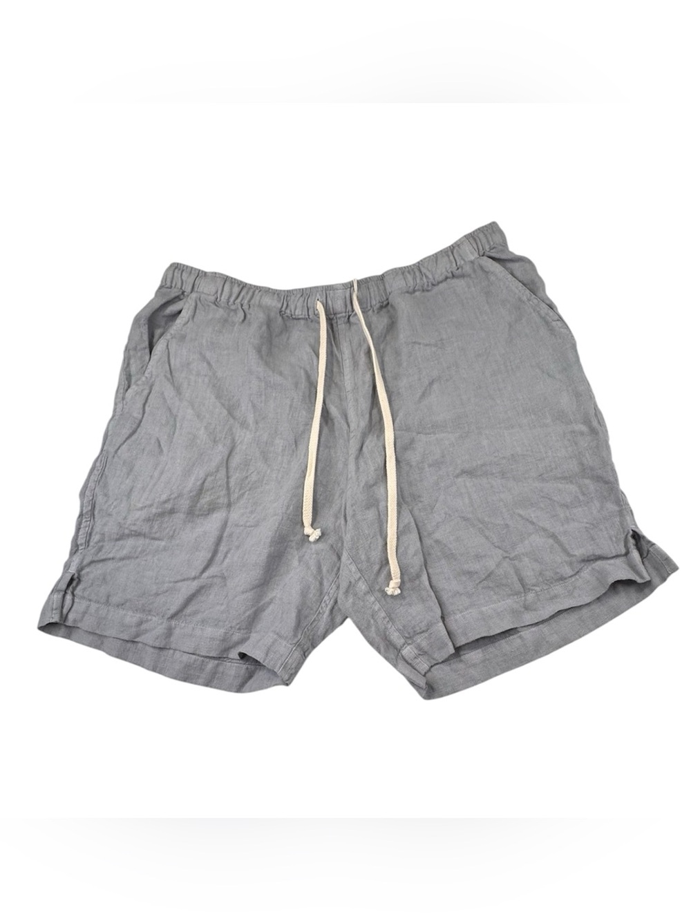 Alex Crane Bo Shorts Men Large Blue 100% Linen Striped Relax Drawstring Pockets